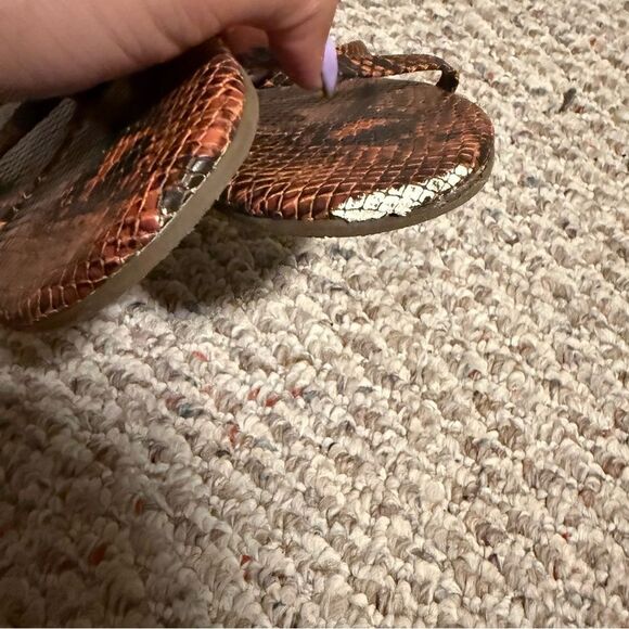 Tkees Gemma Coco Snake Print Sandals Brown Vegan Leather Double Straps Size 8 - Picture 3 of 4